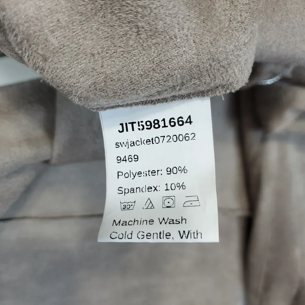 Shein Drape Neck Inside Out Blazer Top Women L Long Sleeves Front Zip Taupe - Picture 10 of 13